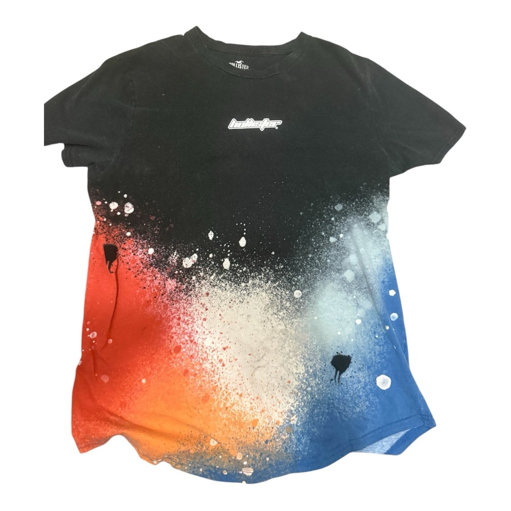 Hollister Black Tee with Red and Blue Splatter Y2K Size Large
